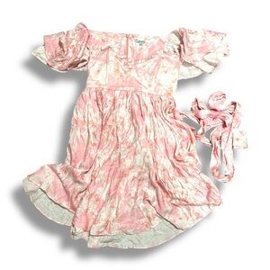 Women’s Pink Floral Mini Dress with Tie Belt